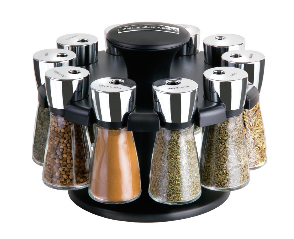 Cole & Mason Herb and Spice Carousel rack with 10 Glass Jars and Spices